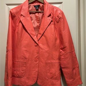 Metrostyle Vibrant Coral Leather Plus Sized Blazer
